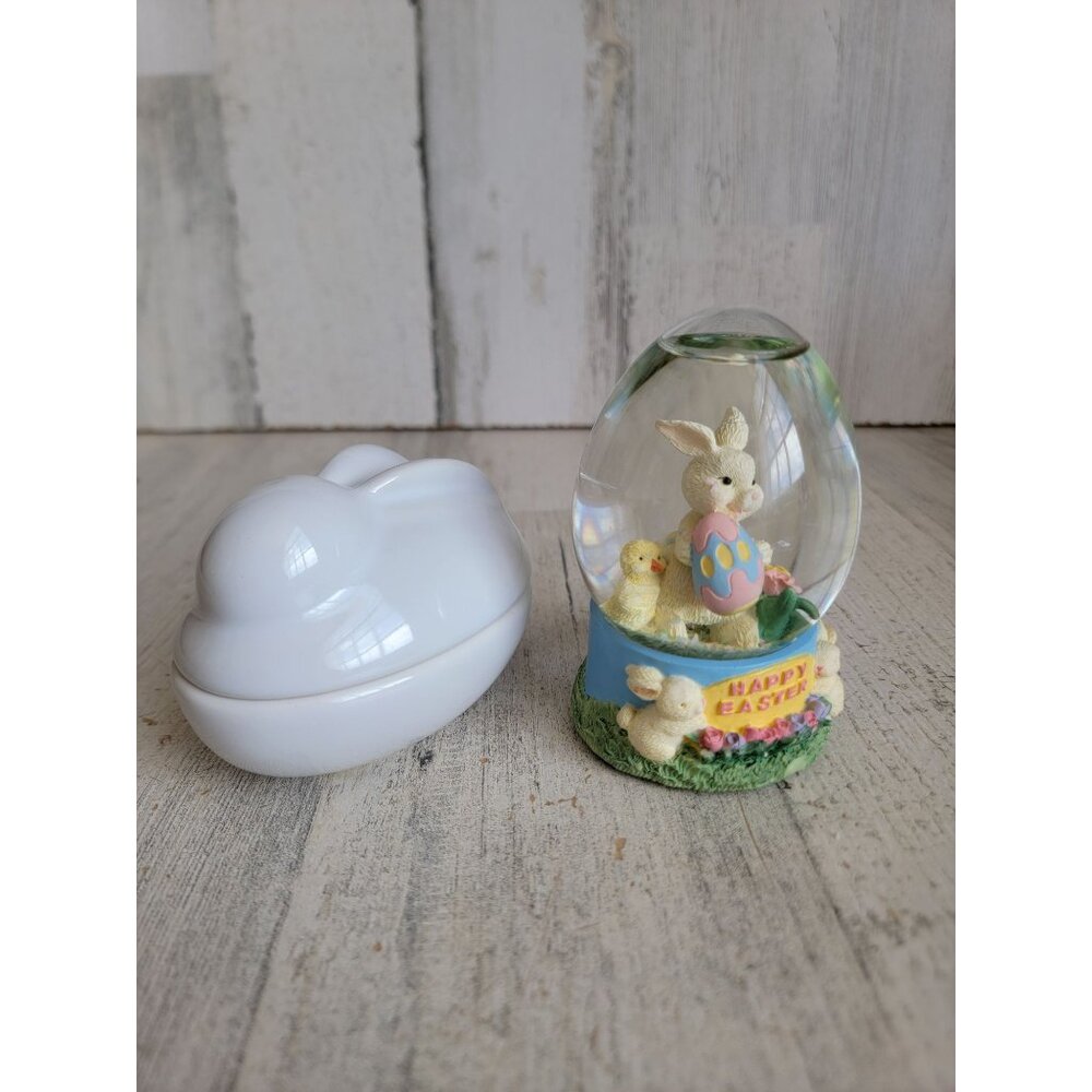 Easter Bunny trinket container snow globe spring set decor chick‎